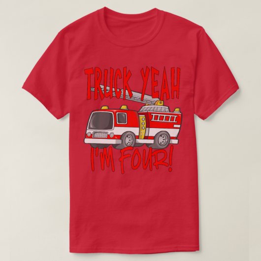 トラックうん、私は4年の誕生日のための4つの消防車 Tシャツ (デザイン正面)