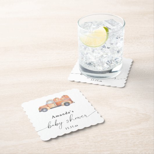 トラックかぼちゃの秋のベビーシャワー ペーパーコースター (インサイチュ)