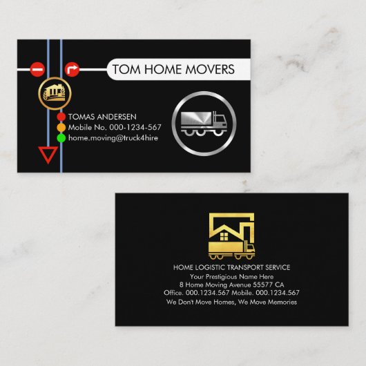 トラックがトラフィックに沿って移動シンボルや象徴 名刺 (正面/裏面)