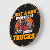 トラックが大好きな少年 ラージ壁時計 (傾斜)