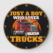 トラックが大好きな少年 ラージ壁時計 (正面)