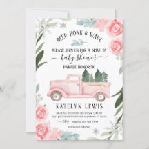 トラックでドライブバイ冬のベイビーシャワー招待状