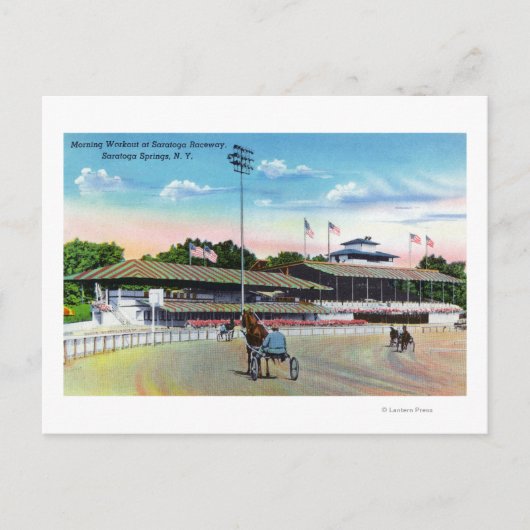 トラックで朝のトレーニングを得る馬 ポストカード (正面)