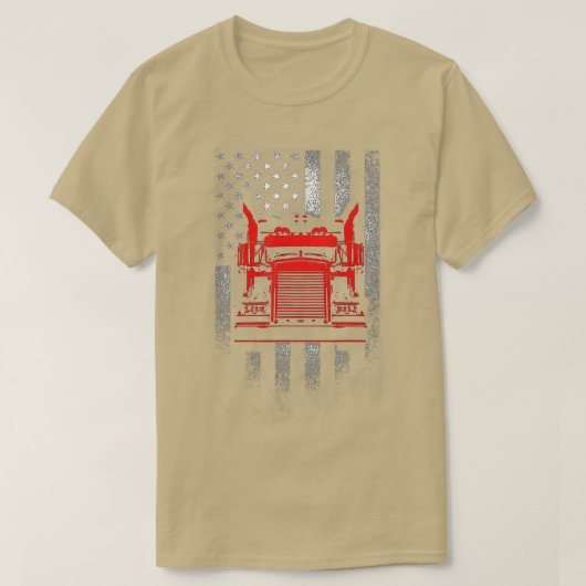 トラックで米国の国旗をトラック輸送する Tシャツ (デザイン正面)
