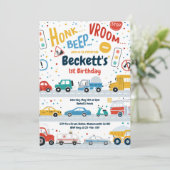 トラックとショベルカーと自動車の誕生日パーティー 招待状 (スタンド正面)