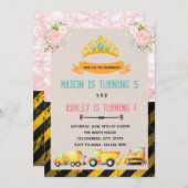 トラックとティアラスの誕生日パーティーの招待 招待状 (正面/裏面)