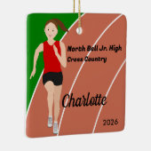 トラックとフィールドの女の子の茶色の髪の赤い黒 セラミックオーナメント (右)