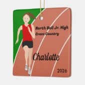 トラックとフィールドの女の子の茶色の髪の赤い黒 セラミックオーナメント (左)