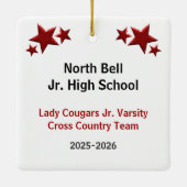 トラックとフィールドの女の子の茶色の髪の赤い黒 セラミックオーナメント (裏面)