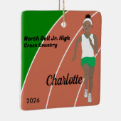 トラックとフィールドガールの黒髪の緑と白 セラミックオーナメント (右)