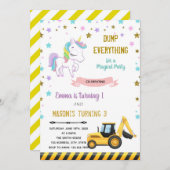 トラックとユニコーンの共同誕生日の招待 招待状 (正面/裏面)