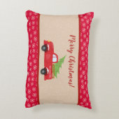 トラックと木のメリークリスマス、家族の名前 アクセントクッション (裏面(縦))