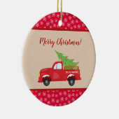 トラックと木のメリークリスマス、家族の名前 セラミックオーナメント (右)