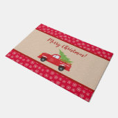 トラックと木のメリークリスマス、家族の名前 ドアマット (アングル)