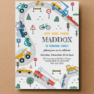 トラックと車の輸送誕生日招待状 招待状