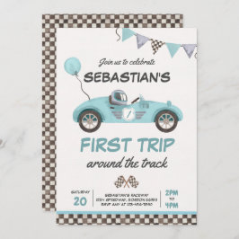 トラックのまわりにレースカー1回目の誕生日 招待状