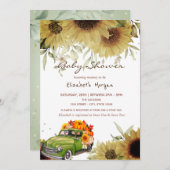 トラックのカボチャひまわりドライブ赤ちゃんシャワー 招待状 (正面/裏面)