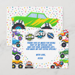 トラックのクラクション ビープ ブーム！ モンスターカーの子供の誕生日 サンキューカード