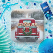 トラックのクリスマスゴールデンレトリバーパピー ペーパープレート (パーティー)