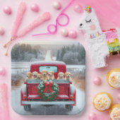 トラックのクリスマスゴールデンレトリバーパピー ペーパープレート (パーティー)