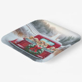 トラックのクリスマスゴールデンレトリバーパピー ペーパープレート (傾斜あり)