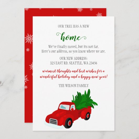 トラックのクリスマスツリー引っ越しましたホリデーカード (正面/裏面)