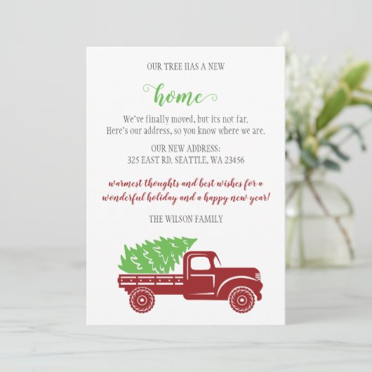 トラックのクリスマスツリー引っ越しましたホリデーカード (スタンド正面)