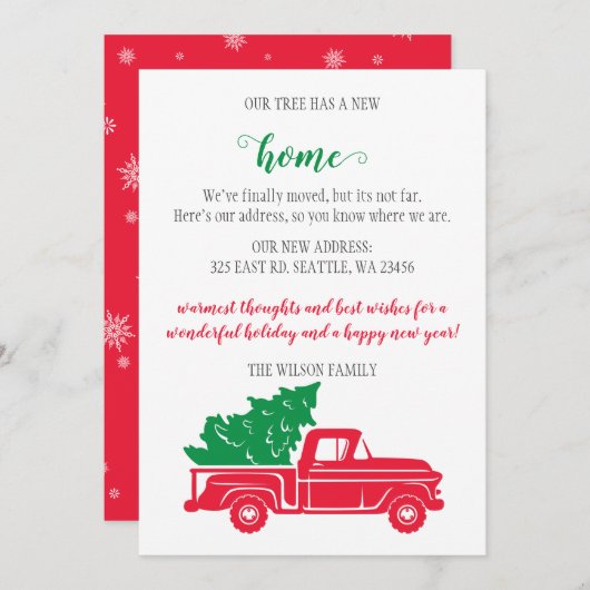 トラックのクリスマスツリー引っ越しましたホリデーカード (正面/裏面)