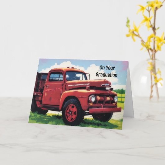 トラックのトラックの古いトラック保アート卒業カード カード (黄色い花)