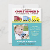 トラックのトリオの男の子の水の誕生日のパーティの招待状 招待状 (正面)