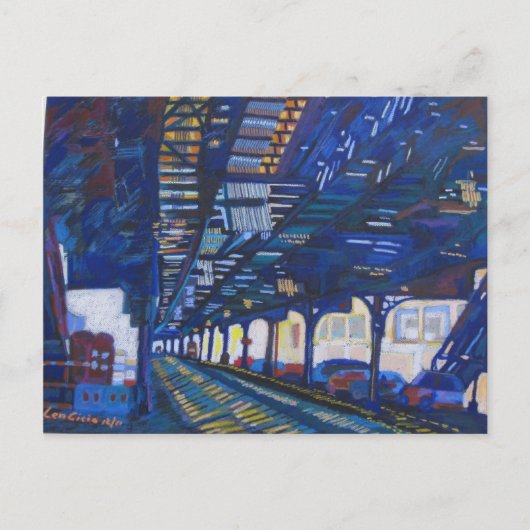 トラックの下の上マンハッタンの地下鉄。 ポストカード (正面)