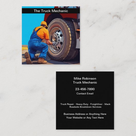 トラックの修理整備士及び道端の援助 スクエア名刺 (正面/裏面)