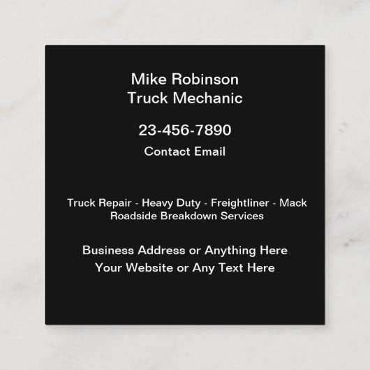 トラックの修理整備士及び道端の援助 スクエア名刺 (裏面)