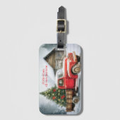 トラックの冬のクリスマスツリー ラゲッジタグ (正面縦)