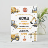 トラックの建設テーマの誕生日パーティー招待状 招待状 (スタンド正面)