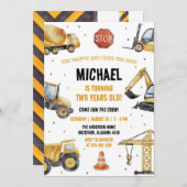 トラックの建設テーマの誕生日パーティー招待状 招待状 (正面/裏面)