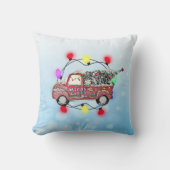 トラックの後ろの青と紫のクリスマスツリー クッション (正面)