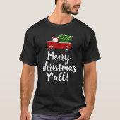 トラックの木のメリークリスマスのYallの赤いおもしろいな国 Tシャツ (正面)