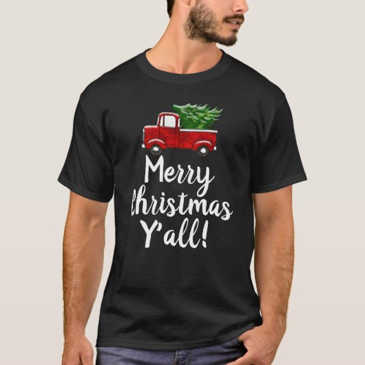 トラックの木のメリークリスマスのYallの赤いおもしろいな国 Tシャツ (正面)