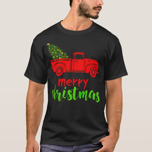 トラックの背景を持つヴィンテージクラシッククリスマスツリー Tシャツ (正面)