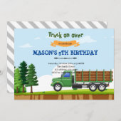 トラックの誕生日の招待状を記録する サンキューカード (正面/裏面)