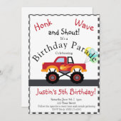 トラックの誕生日ドライブ招待状、モンスタートラック、 シーズンカード (正面/裏面)