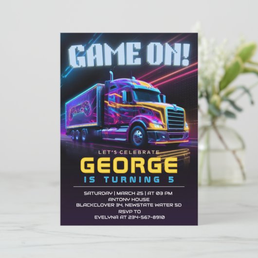 トラックの誕生日パーティーでのゲーム 招待状 (スタンド正面)