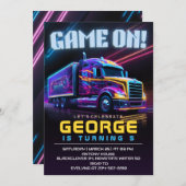 トラックの誕生日パーティーでのゲーム 招待状 (正面/裏面)