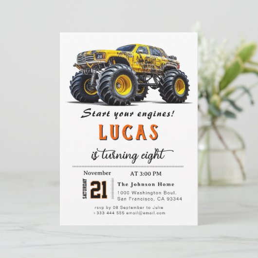 トラックの誕生日パーティーへの招待 招待状 (スタンド正面)