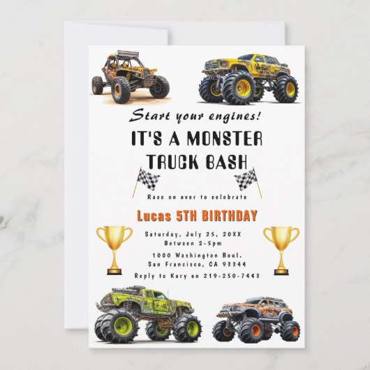 トラックの誕生日パーティーへの招待 招待状 (正面)