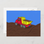 トラックの赤と黄色の漫画アートをダンプ ポストカード (正面/裏面)