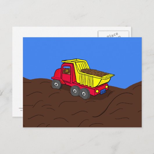 トラックの赤と黄色の漫画アートをダンプ ポストカード (正面/裏面)