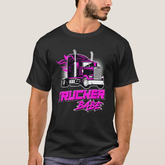 トラックの運転手の美女 トラック運転手 女性トラック運転手 Tシャツ (正面)