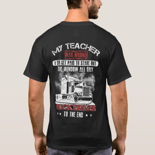 トラックの運転手は支払いを取得する窓から見て Tシャツ (裏面)